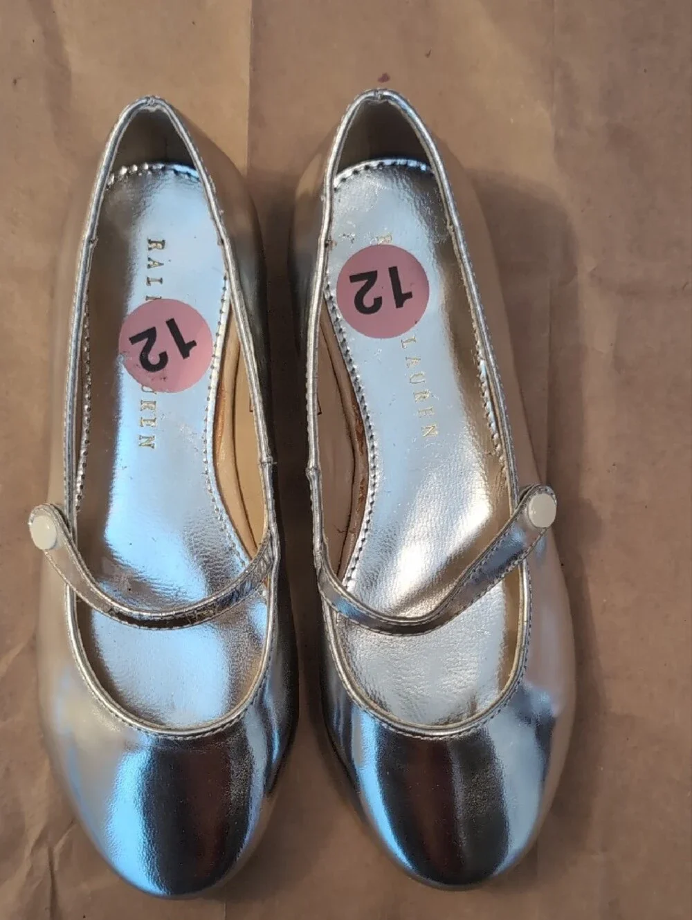 Ralph Lauren Girls' Metallic Silver Mary Jane Flats